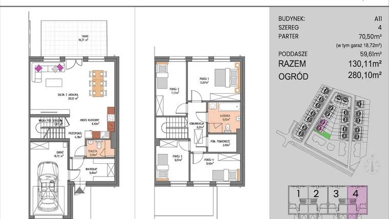 Rzut - Dom na sprzedaż 5 pokoi o powierzchni 130,11 m² - numer A11/4 w ATOM Park etap II