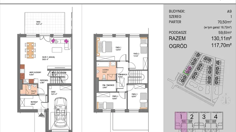 Rzut - Dom na sprzedaż 5 pokoi o powierzchni 130,11 m² - numer A9/1 w ATOM Park etap II