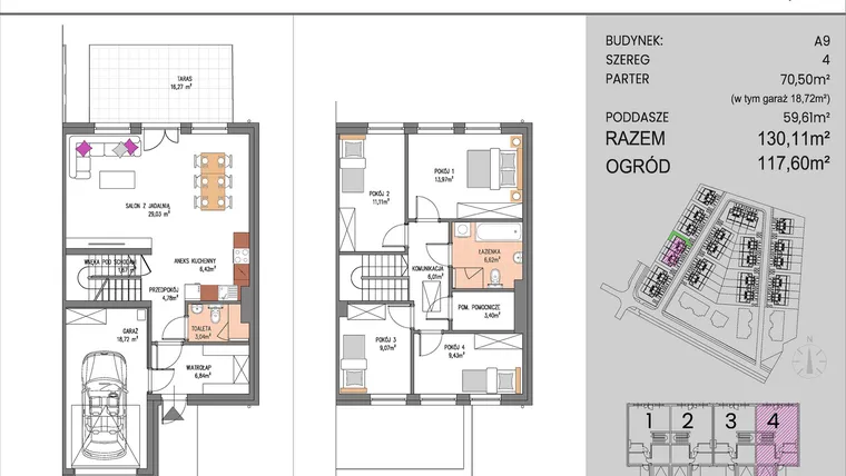 Rzut - Dom na sprzedaż 5 pokoi o powierzchni 130,11 m² - numer A9/4 w ATOM Park etap II
