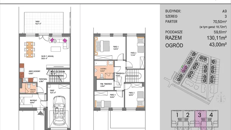 Rzut - Dom na sprzedaż 5 pokoi o powierzchni 130,11 m² - numer A9/3 w ATOM Park etap II