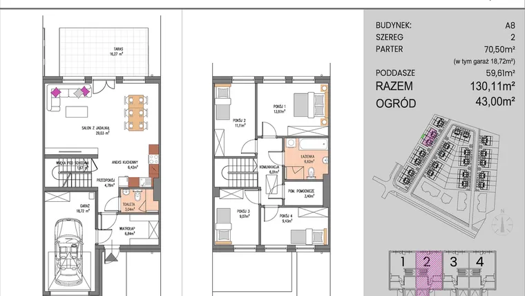 Rzut - Dom na sprzedaż 5 pokoi o powierzchni 130,11 m² - numer A8/2 w ATOM Park etap II