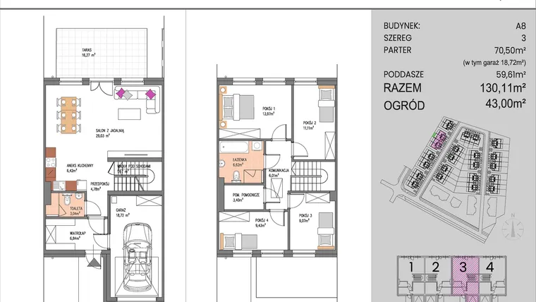 Rzut - Dom na sprzedaż 5 pokoi o powierzchni 130,11 m² - numer A8/3 w ATOM Park etap II