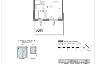 Rzut - Mieszkanie na sprzedaż 2 pokoje o powierzchni 33,5 m² - numer 8.A.04 w Urzeka bud. 8