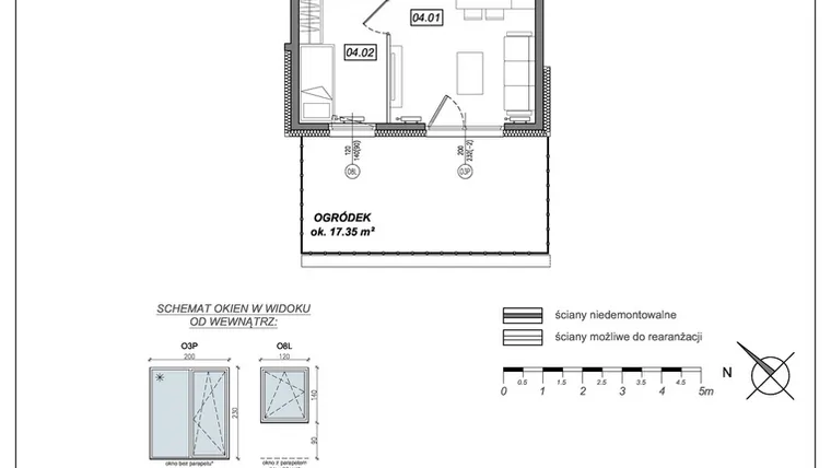 Rzut - Mieszkanie na sprzedaż 2 pokoje o powierzchni 33,5 m² - numer 8.A.04 w Urzeka bud. 8