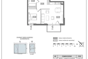 Rzut - Mieszkanie na sprzedaż 2 pokoje o powierzchni 49,57 m² - numer 8.A.14 w Urzeka bud. 8