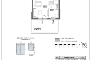 Rzut - Mieszkanie na sprzedaż 2 pokoje o powierzchni 33,5 m² - numer 8.B.01 w Urzeka bud. 8