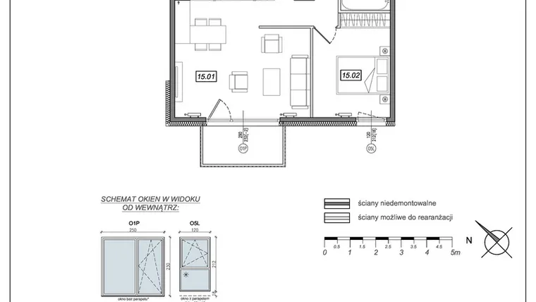 Rzut - Mieszkanie na sprzedaż 2 pokoje o powierzchni 49,57 m² - numer 8.B.15 w Urzeka bud. 8