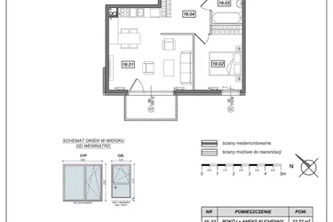 Rzut - Mieszkanie na sprzedaż 2 pokoje o powierzchni 49,57 m² - numer 8.B.19 w Urzeka bud. 8