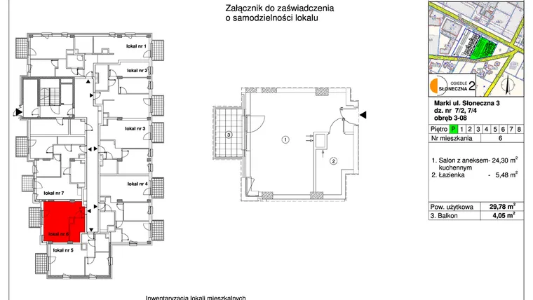 Rzut - Mieszkanie na sprzedaż 1 pokój o powierzchni 29,78 m² - numer 6 w Osiedle Słoneczna etap 2