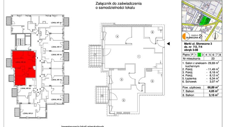 Rzut - Mieszkanie na sprzedaż 3 pokoje o powierzchni 66,89 m² - numer 23 w Osiedle Słoneczna etap 2
