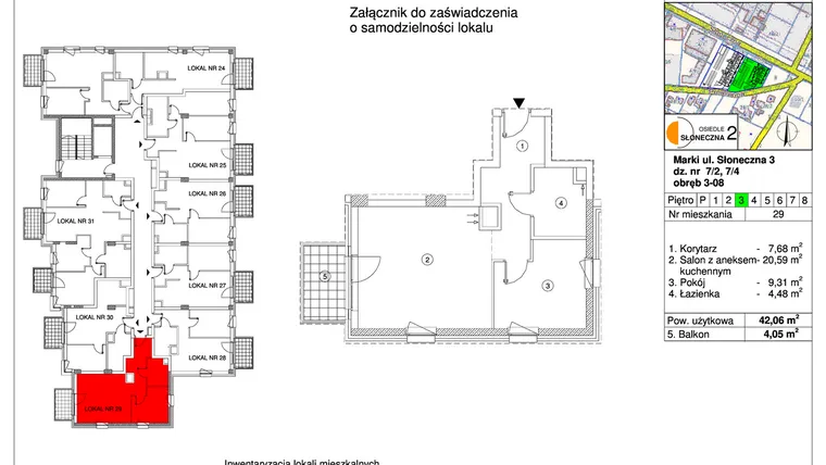 Rzut - Mieszkanie na sprzedaż 2 pokoje o powierzchni 42,06 m² - numer 29 w Osiedle Słoneczna etap 2