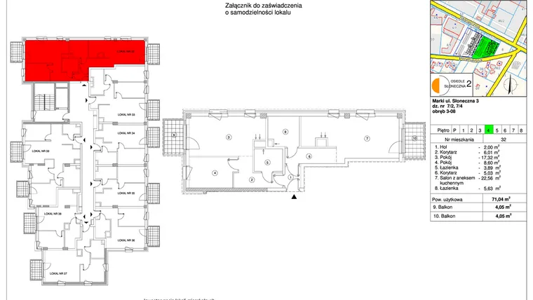 Rzut - Mieszkanie na sprzedaż 3 pokoje o powierzchni 71,04 m² - numer 32 w Osiedle Słoneczna etap 2
