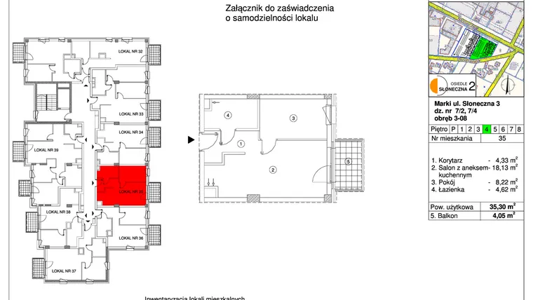 Rzut - Mieszkanie na sprzedaż 2 pokoje o powierzchni 35,3 m² - numer 35 w Osiedle Słoneczna etap 2