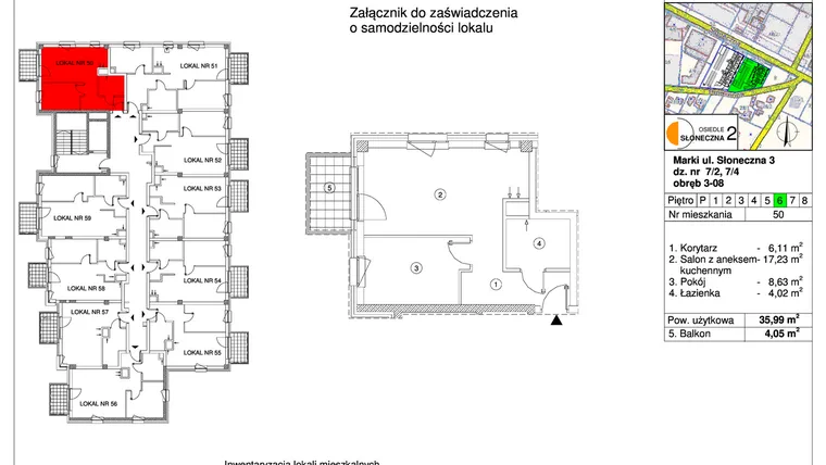 Rzut - Mieszkanie na sprzedaż 2 pokoje o powierzchni 35,99 m² - numer 50 w Osiedle Słoneczna etap 2