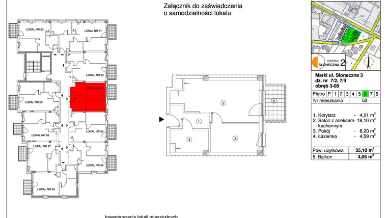 Rzut - Mieszkanie na sprzedaż 2 pokoje o powierzchni 35,1 m² - numer 53 w Osiedle Słoneczna etap 2