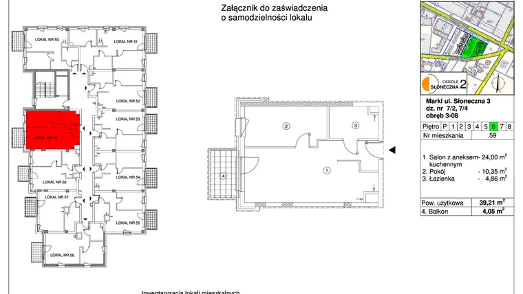 Rzut - Mieszkanie na sprzedaż 2 pokoje o powierzchni 39,21 m² - numer 59 w Osiedle Słoneczna etap 2