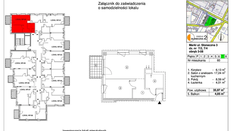 Rzut - Mieszkanie na sprzedaż 2 pokoje o powierzchni 35,97 m² - numer 60 w Osiedle Słoneczna etap 2