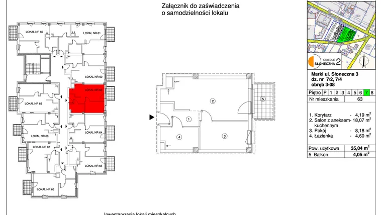 Rzut - Mieszkanie na sprzedaż 2 pokoje o powierzchni 35,04 m² - numer 63 w Osiedle Słoneczna etap 2