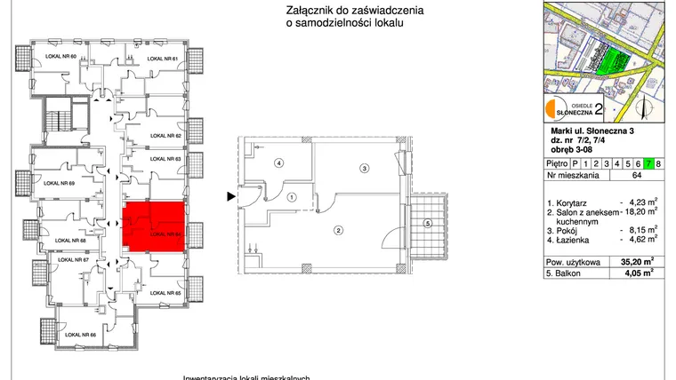 Rzut - Mieszkanie na sprzedaż 2 pokoje o powierzchni 35,2 m² - numer 64 w Osiedle Słoneczna etap 2
