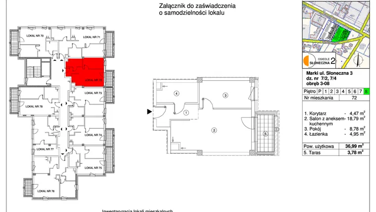 Rzut - Mieszkanie na sprzedaż 2 pokoje o powierzchni 36,99 m² - numer 72 w Osiedle Słoneczna etap 2