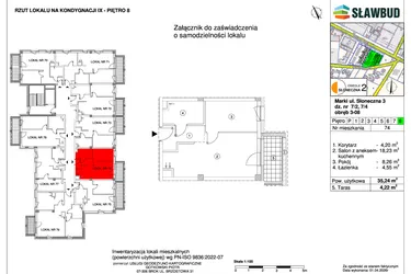 Rzut - Mieszkanie na sprzedaż 2 pokoje o powierzchni 35,24 m² - numer 74 w Osiedle Słoneczna etap 2