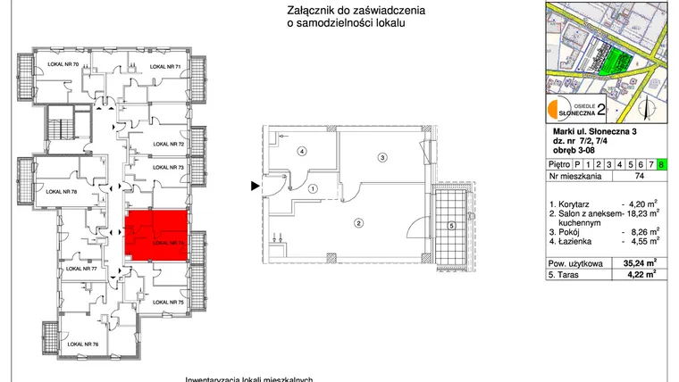 Rzut - Mieszkanie na sprzedaż 2 pokoje o powierzchni 35,24 m² - numer 74 w Osiedle Słoneczna etap 2