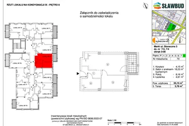 Rzut - Mieszkanie na sprzedaż 2 pokoje o powierzchni 35,15 m² - numer 73 w Osiedle Słoneczna etap 2