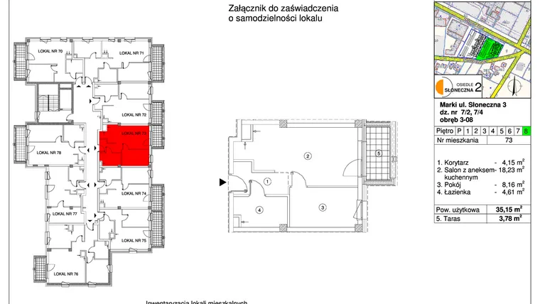 Rzut - Mieszkanie na sprzedaż 2 pokoje o powierzchni 35,15 m² - numer 73 w Osiedle Słoneczna etap 2