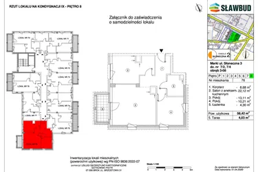 Rzut - Mieszkanie na sprzedaż 3 pokoje o powierzchni 58,42 m² - numer 76 w Osiedle Słoneczna etap 2