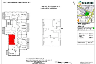Rzut - Mieszkanie na sprzedaż 2 pokoje o powierzchni 34,14 m² - numer 77 w Osiedle Słoneczna etap 2