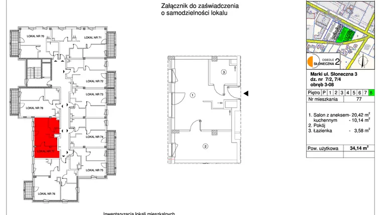 Rzut - Mieszkanie na sprzedaż 2 pokoje o powierzchni 34,14 m² - numer 77 w Osiedle Słoneczna etap 2
