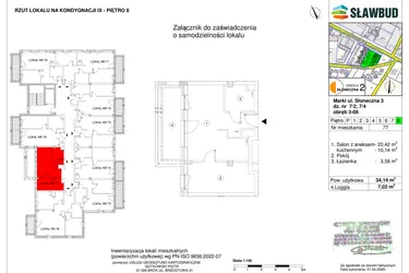 Rzut - Mieszkanie na sprzedaż 2 pokoje o powierzchni 34,14 m² - numer 77 w Osiedle Słoneczna etap 2