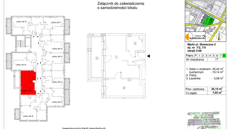 Rzut - Mieszkanie na sprzedaż 2 pokoje o powierzchni 34,14 m² - numer 77 w Osiedle Słoneczna etap 2