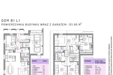 Rzut - Dom na sprzedaż 5 pokoi o powierzchni 131,95 m² - numer B1 L1 w Osiedle Lawendowe