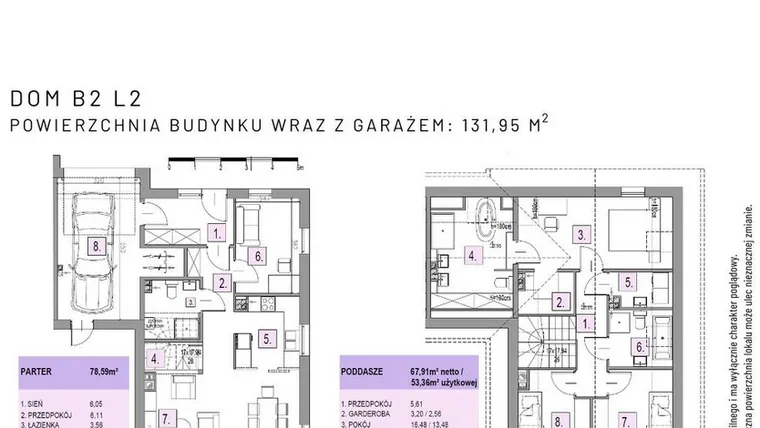 Rzut - Dom na sprzedaż 5 pokoi o powierzchni 131,95 m² - numer B2 L2 w Osiedle Lawendowe