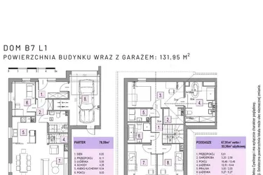 Rzut - Dom na sprzedaż 5 pokoi o powierzchni 131,95 m² - numer B7 L1 w Osiedle Lawendowe