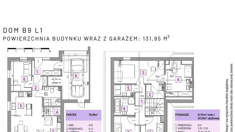 Rzut - Dom na sprzedaż 5 pokoi o powierzchni 131,95 m² - numer B9 L1 w Osiedle Lawendowe
