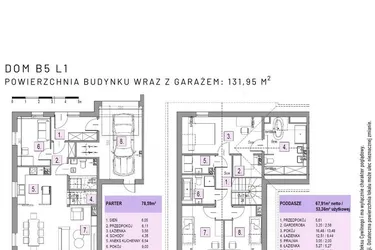 Rzut - Dom na sprzedaż 5 pokoi o powierzchni 131,95 m² - numer B5 L1 w Osiedle Lawendowe