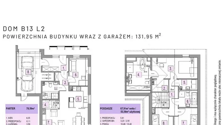 Rzut - Dom na sprzedaż 5 pokoi o powierzchni 131,95 m² - numer B13 L2 w Osiedle Lawendowe