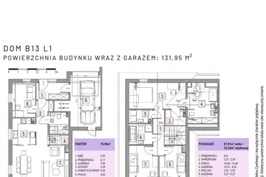 Rzut - Dom na sprzedaż 5 pokoi o powierzchni 131,95 m² - numer B13 L1 w Osiedle Lawendowe