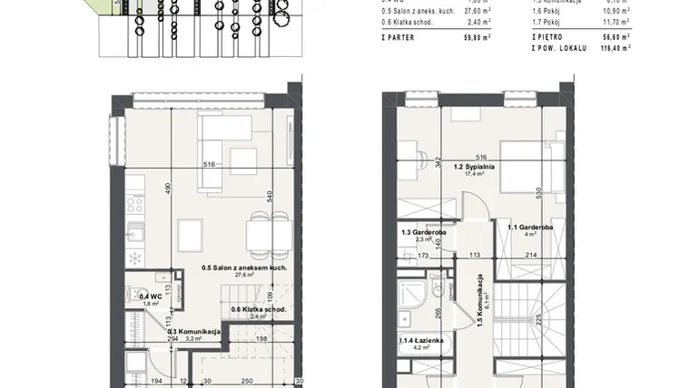 Rzut - Dom na sprzedaż 5 pokoi o powierzchni 116,4 m² - numer 1a w Domy na Przylesiu etap II