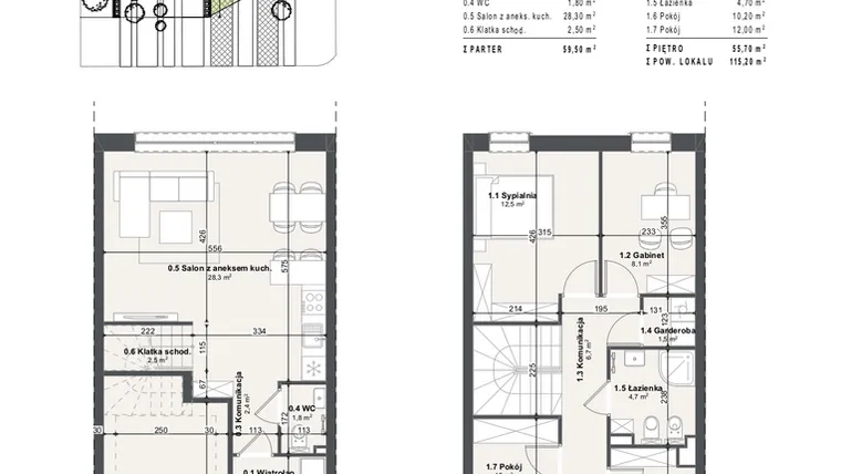 Rzut - Dom na sprzedaż 5 pokoi o powierzchni 115,2 m² - numer 6a w Domy na Przylesiu etap II