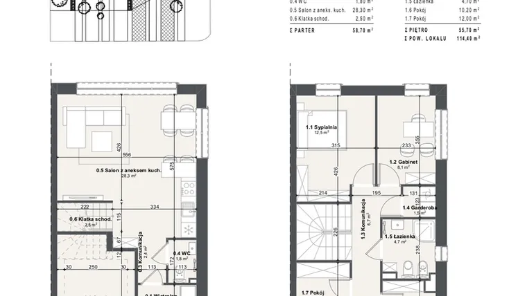 Rzut - Dom na sprzedaż 5 pokoi o powierzchni 114,4 m² - numer 6b w Domy na Przylesiu etap II