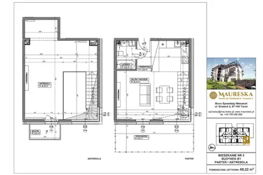 Rzut - Mieszkanie na sprzedaż 1 pokój o powierzchni 68,22 m² - numer B1.3 w Osiedle Maureska
