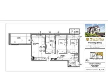 Rzut - Mieszkanie na sprzedaż 4 pokoje o powierzchni 76,31 m² - numer B1.20 w Osiedle Maureska