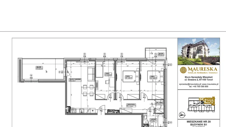Rzut - Mieszkanie na sprzedaż 4 pokoje o powierzchni 76,31 m² - numer B1.20 w Osiedle Maureska