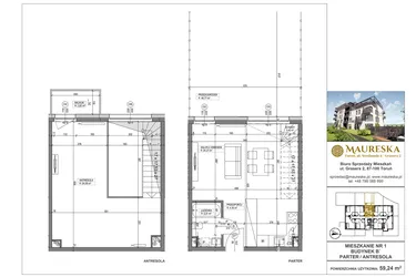 Rzut - Mieszkanie na sprzedaż 1 pokój o powierzchni 59,24 m² - numer B’.1 w Osiedle Maureska etap 2