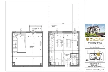 Rzut - Mieszkanie na sprzedaż 1 pokój o powierzchni 63,32 m² - numer B’.2 w Osiedle Maureska etap 2