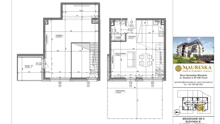 Rzut - Mieszkanie na sprzedaż 1 pokój o powierzchni 67,54 m² - numer B’.5 w Osiedle Maureska etap 2