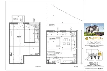 Rzut - Mieszkanie na sprzedaż 1 pokój o powierzchni 66,91 m² - numer B’.3 w Osiedle Maureska etap 2